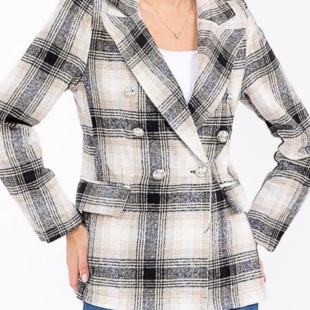 Women's Plaid Double-Breasted Blazer